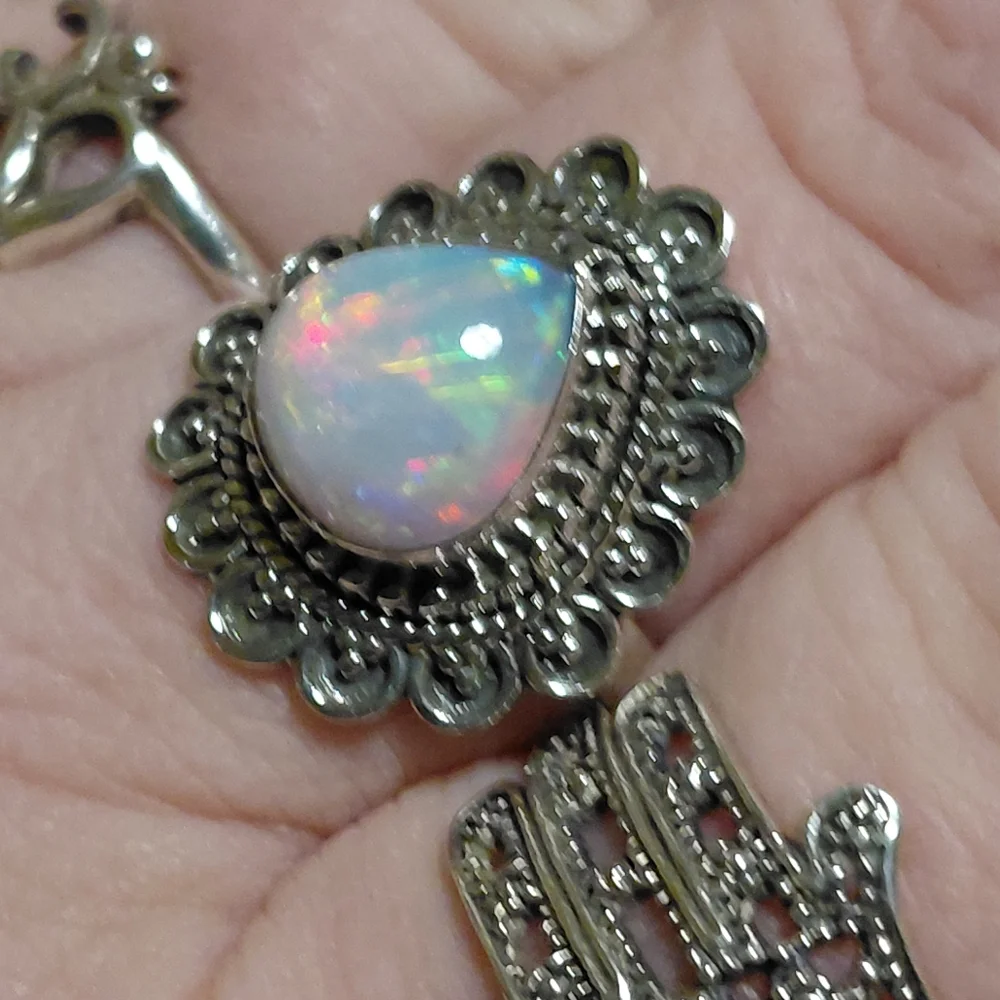 Vintage Style Ethiopian Opal Silver Ring Size 8.25